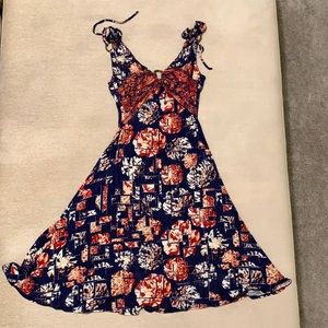 Just Cavalli summer strappy spandex sheen dress - navy, burnt red & beige